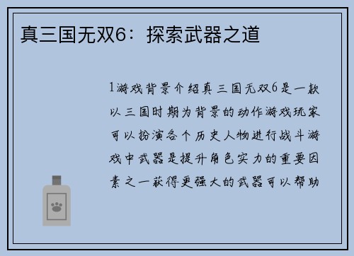 真三国无双6：探索武器之道
