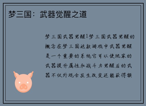 梦三国：武器觉醒之道